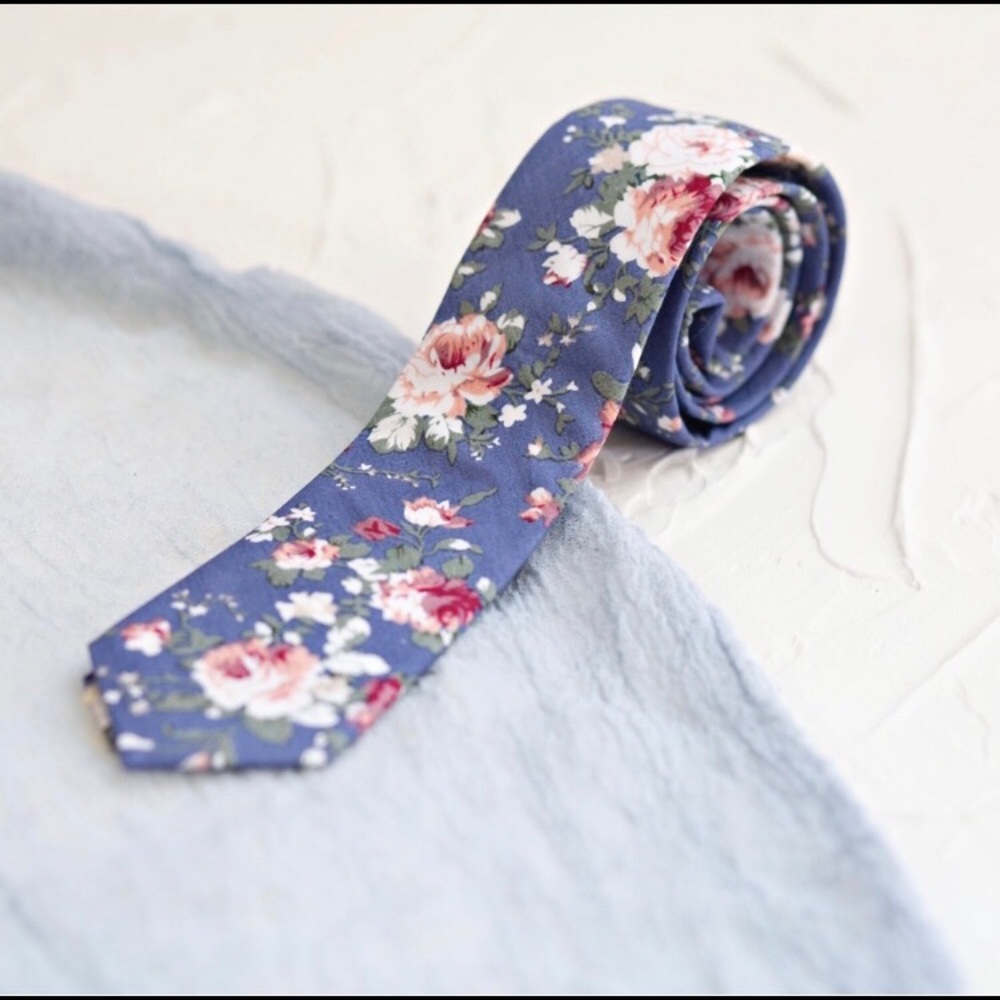 2 Slate blue/dusty blue floral ties